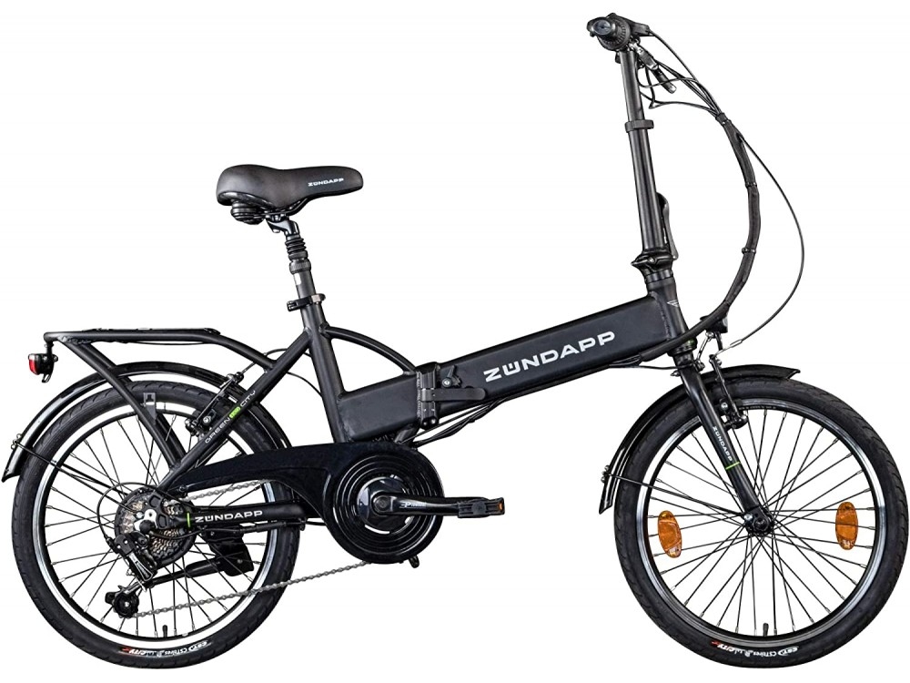 Składany rower elektryczny marki Zundapp w kolorze czarnym.